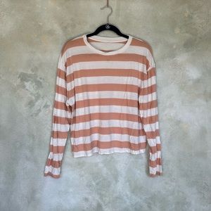 Peach and white striped long sleeve shirt